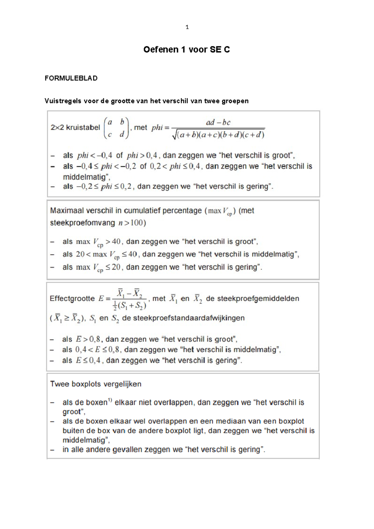 Oefenopgaves Wiskunde A - Oefenen 1 Voor SE C FORMULEBLAD Vuistregels ...