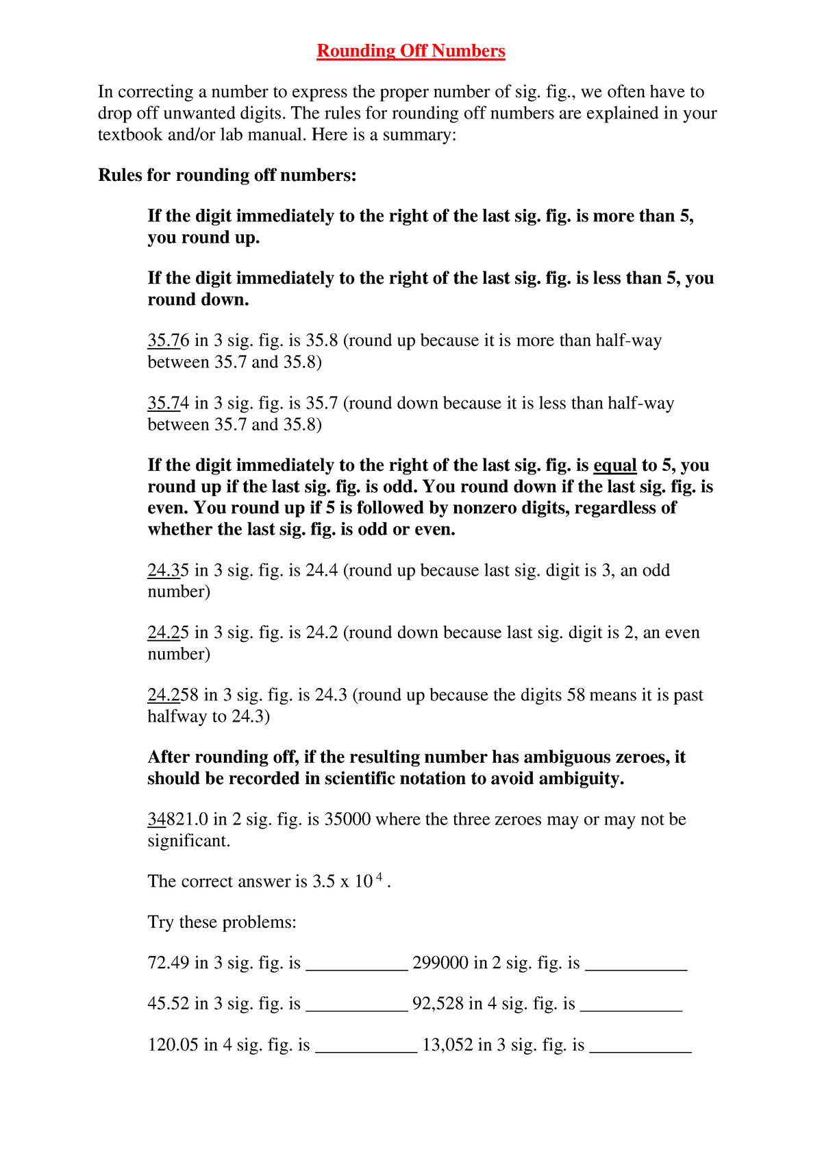 Rounding Off Numbers - Chimie - Rounding Off Numbers In correcting a ...