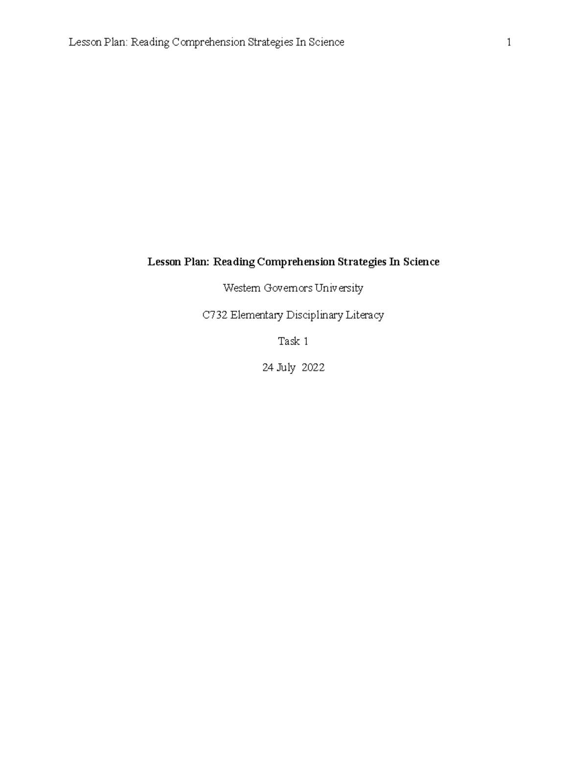 Copy of C732 Task 1 This lesson plan covers reading and science, with