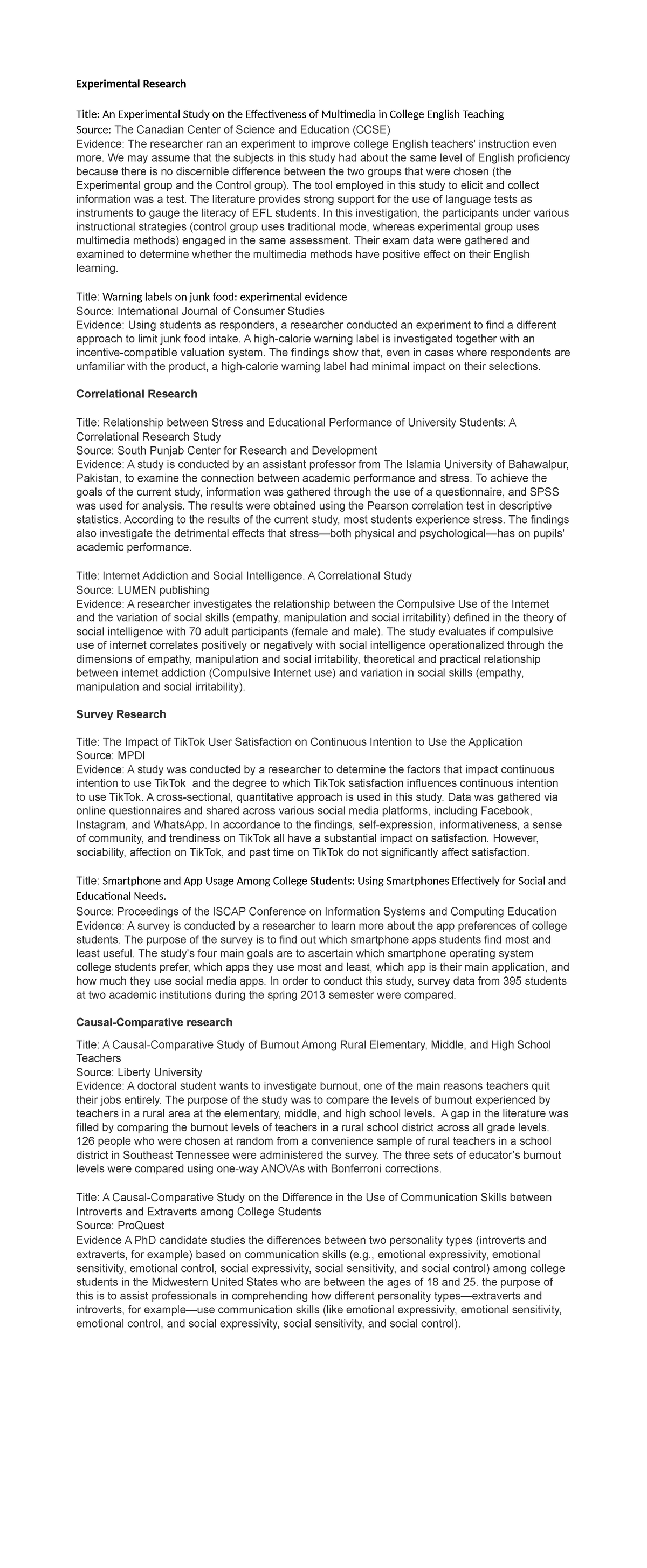 Experimental Research - Experimental Research Title: An Experimental ...