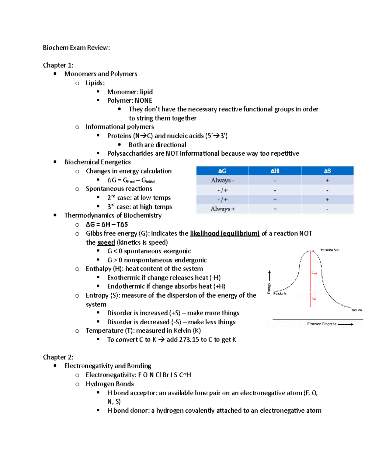 Biochem Exam Review: Monomers Polymers Energetics Bonding Acids Bases ...