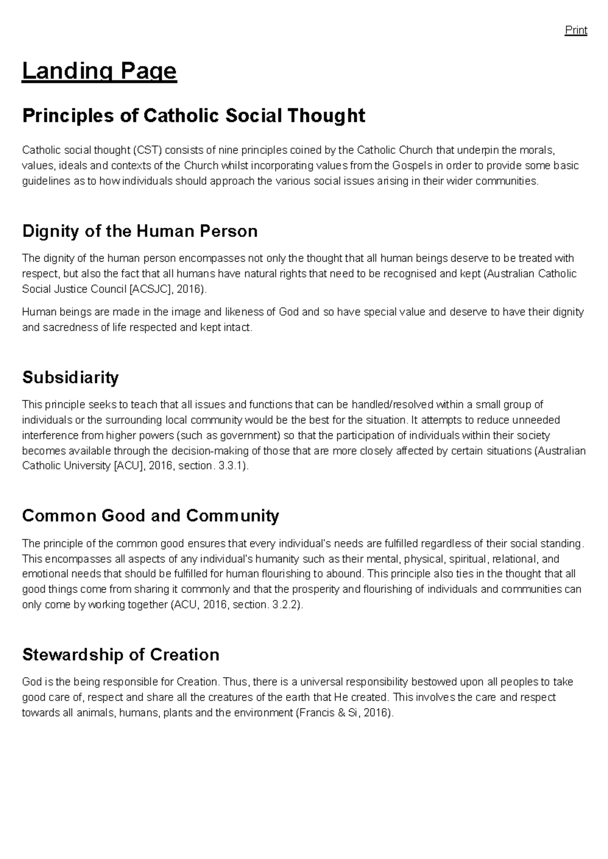 Catholic Social Thought - Wikipaedia Page Assignment Print Landing Page ...