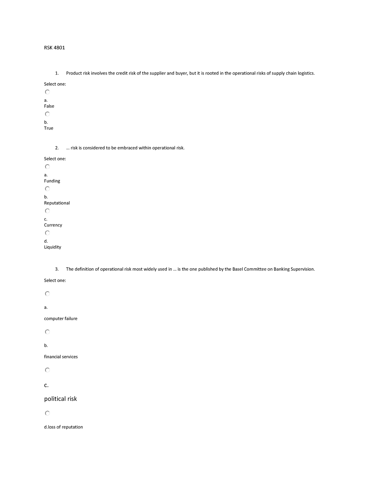 RSK 4801 2023 Assignment 1 - RSK 4801 Product Risk Involves The Credit ...