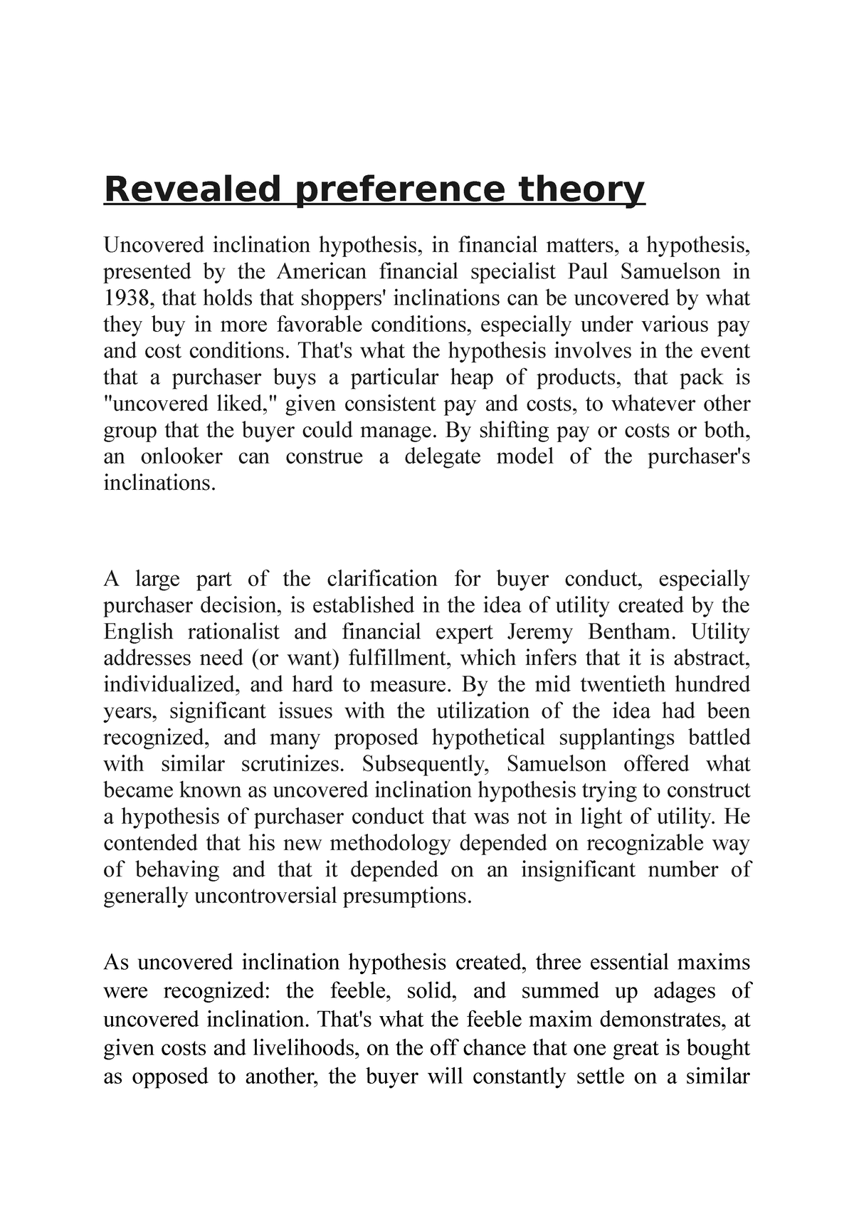 revealed preference hypothesis means