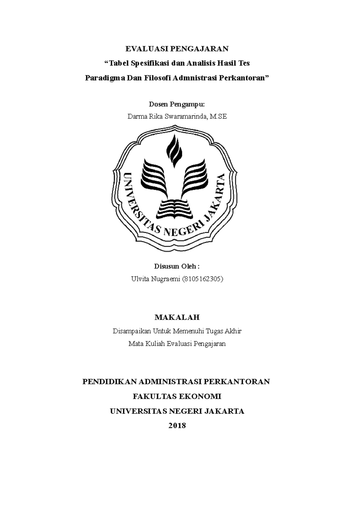 Tabel Spesifikasi Dan Analisis Hasil Tes Paradigma Dan Filosofi ...