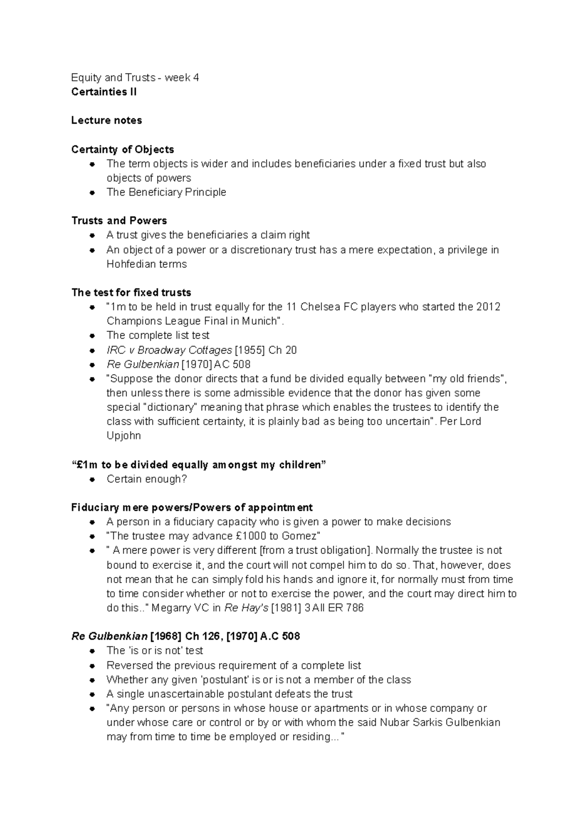 Equity and Trusts 1 - week 4 - certainties 2 - Equity and Trusts - week ...