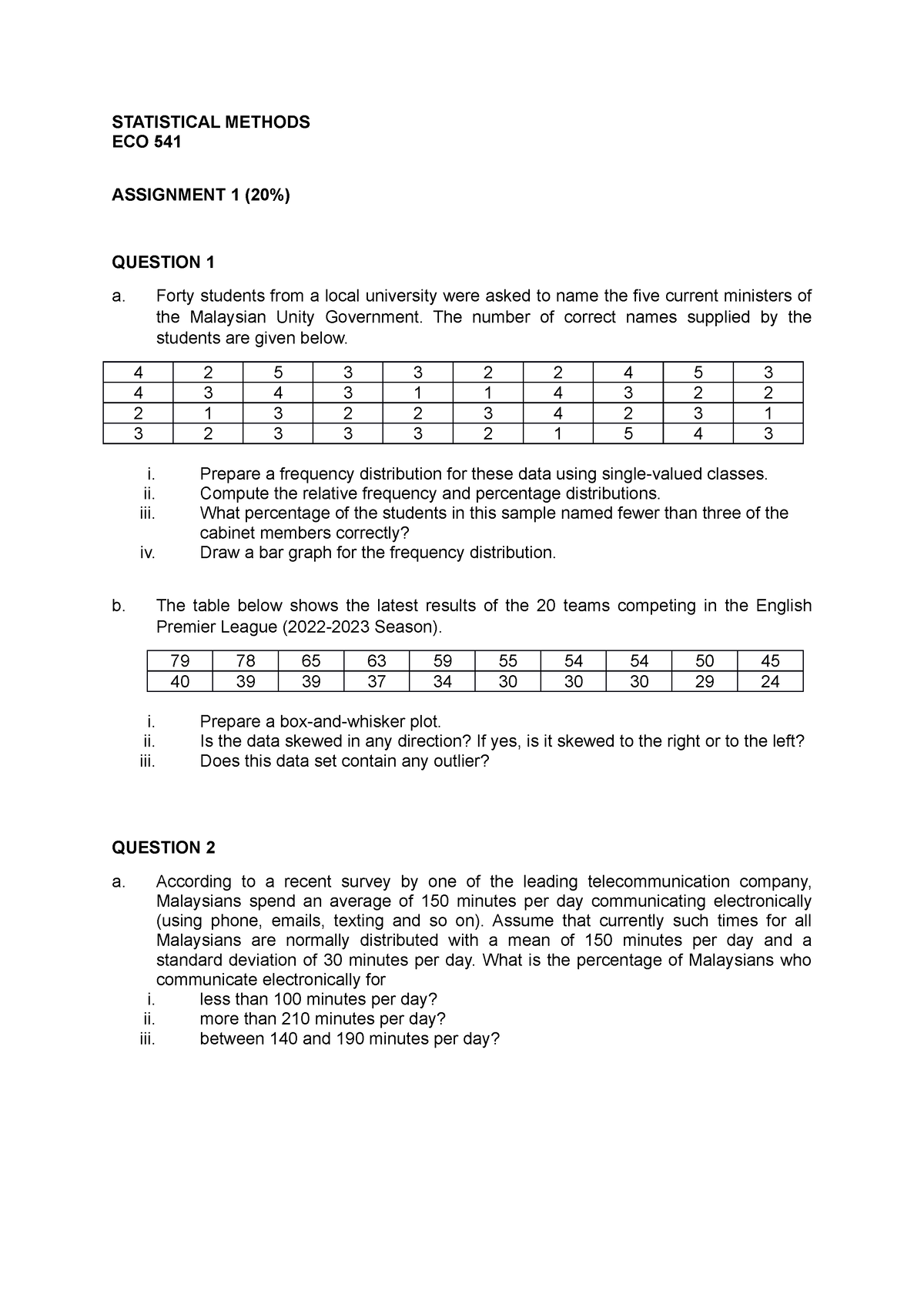 statistical methods assignment