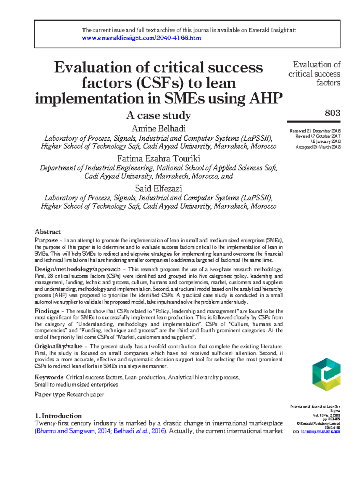 AHP Research Paper-1 - Refer - Evaluation of critical success factors ...