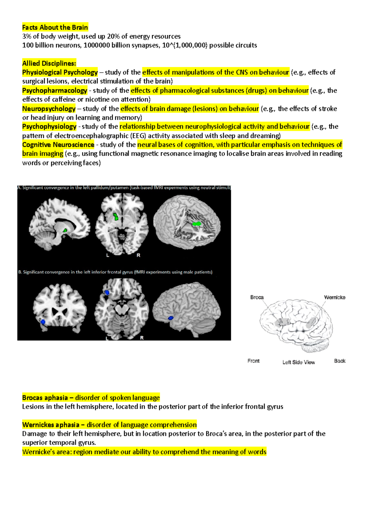 Week 1-2 - Lecture notes 1-2 - Facts About the Brain 3% of body weight