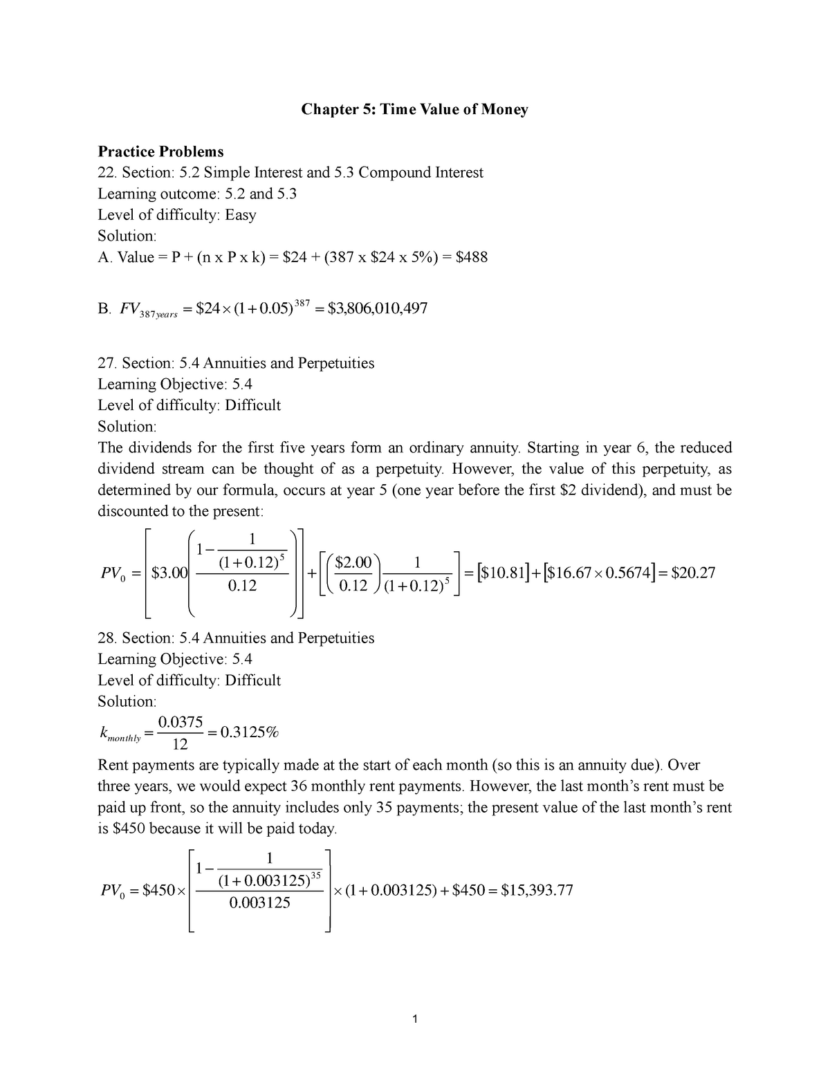 Chapter 5 solution - Chapter 5: Time Value of Money Practice Problems ...