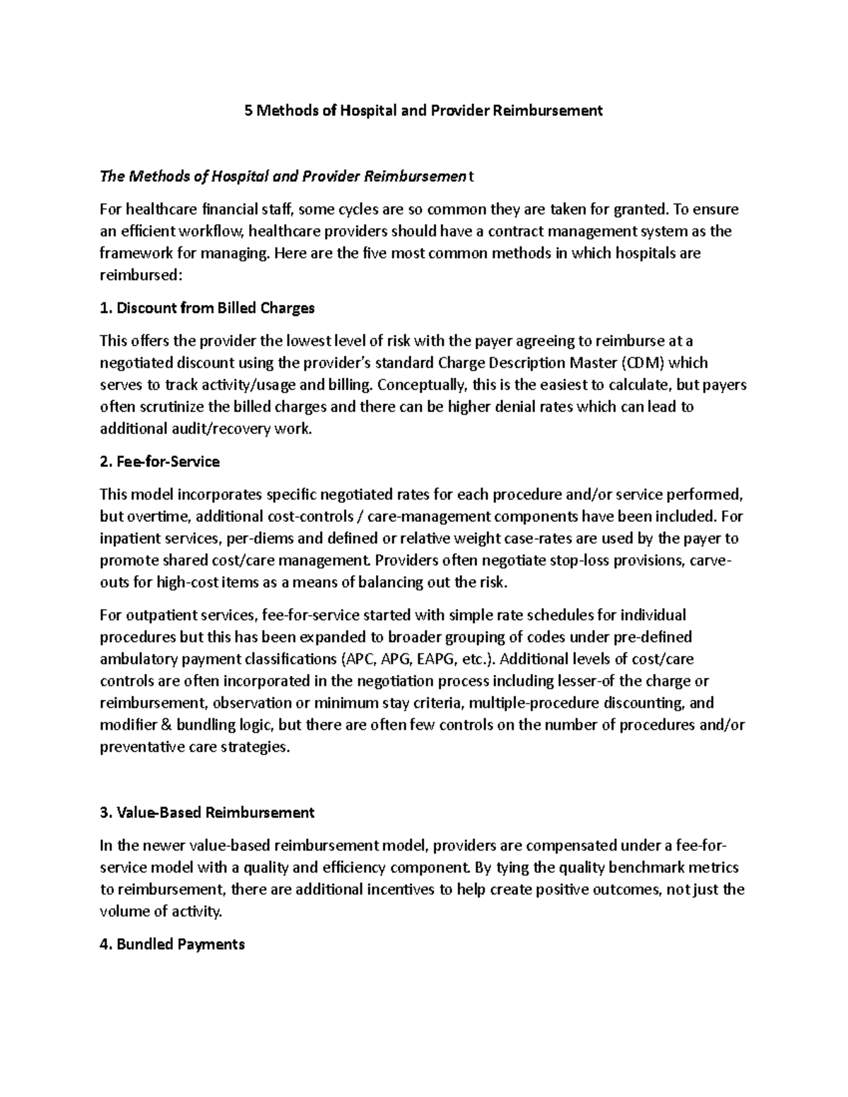 5 Methods of Hospital and Provider Reimbursement - To ensure an ...