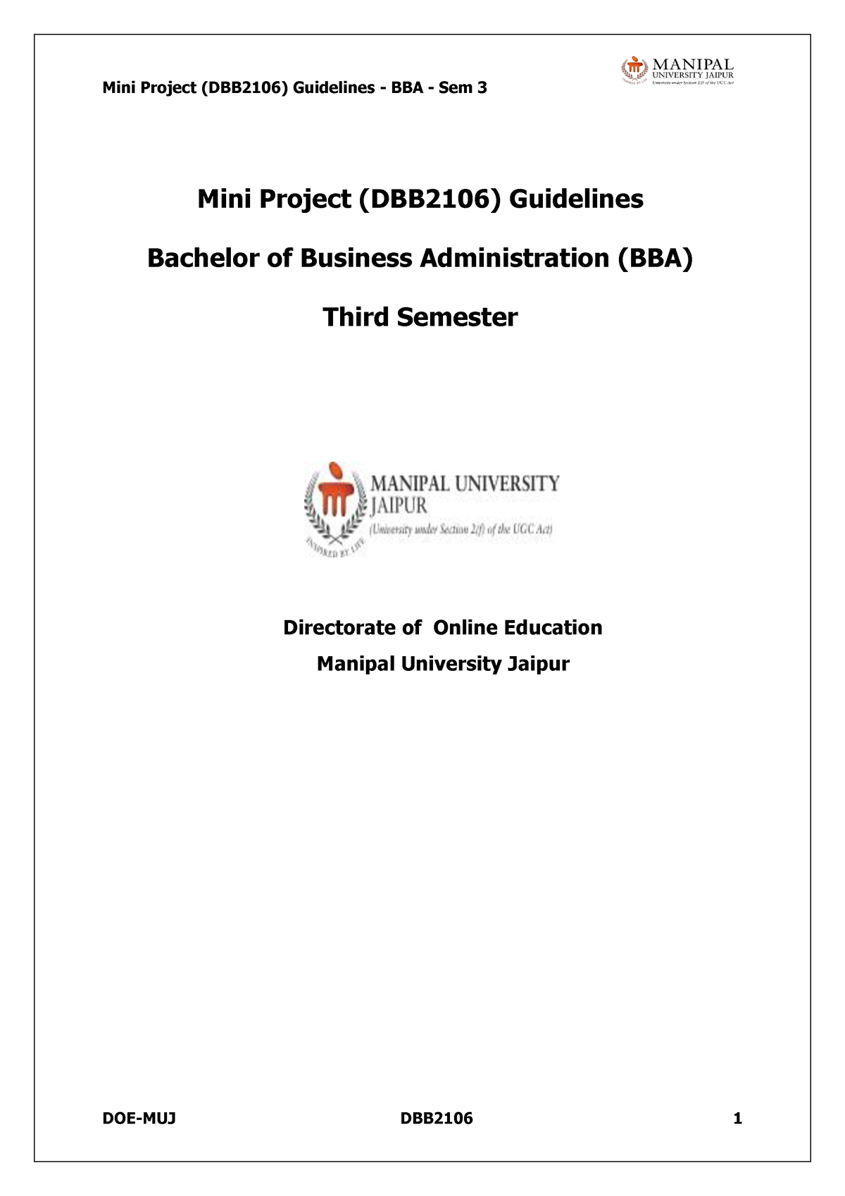 Guidelines Of Mini Project (DBB2106) - BBA Sem 3 - Mini Project ...