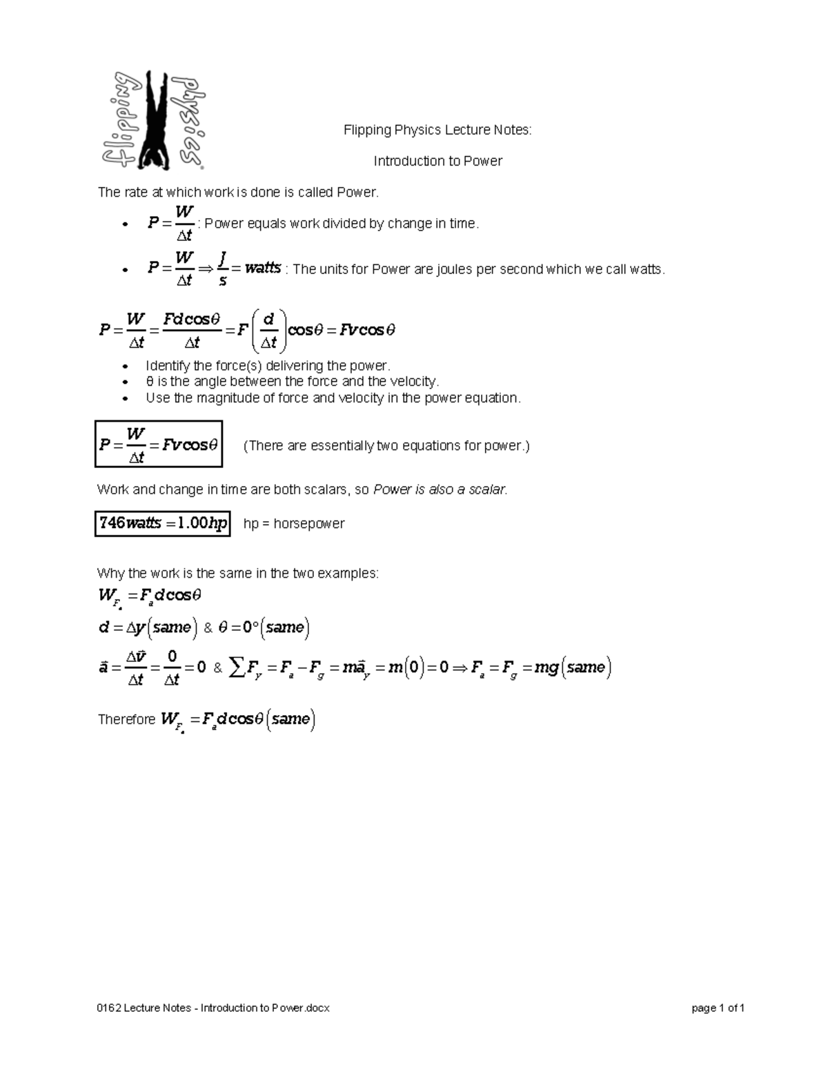 05-02 Lecture Notes Compilation - Work Energy And Power - 0162 Lecture ...