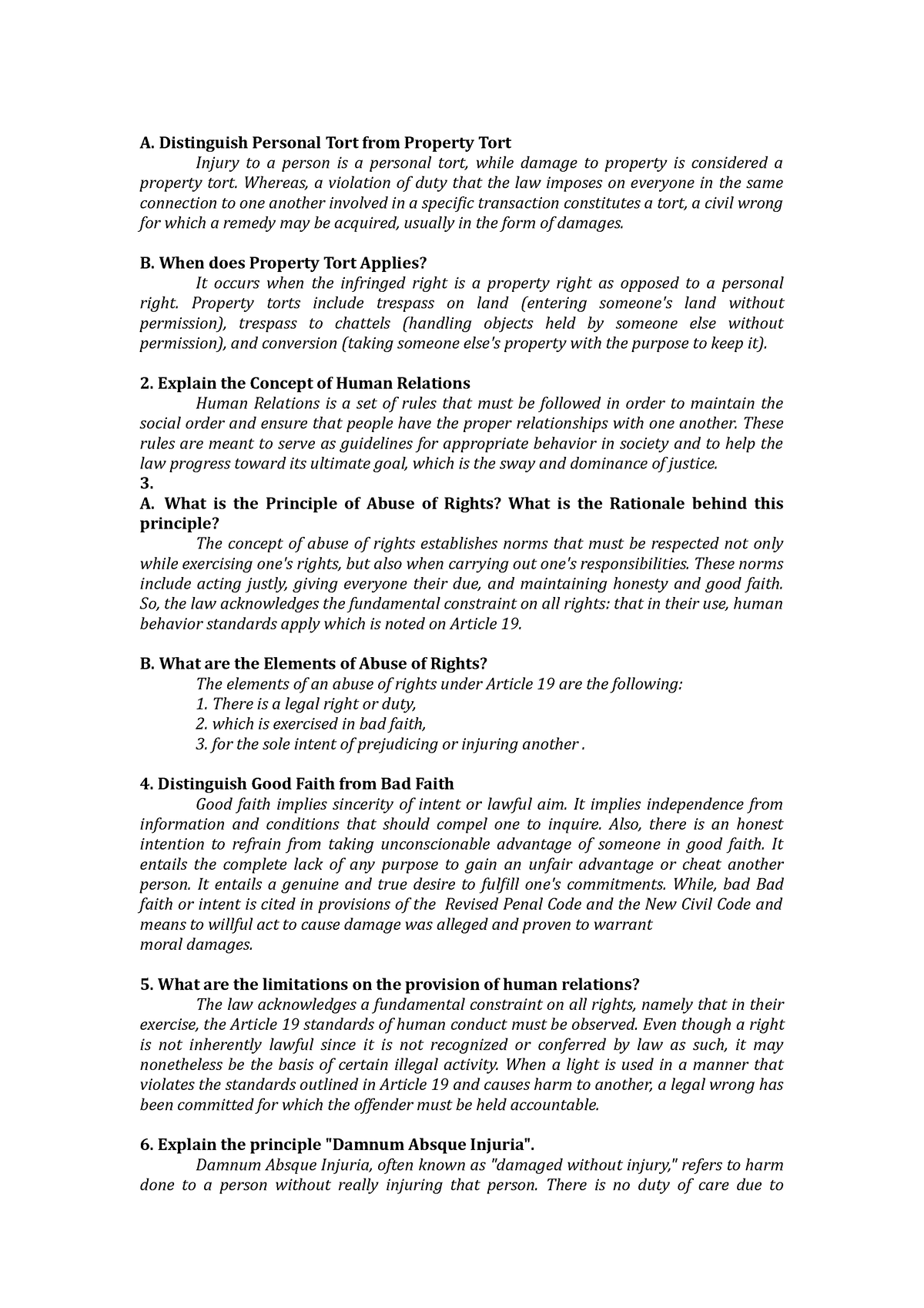 2 Torts and Damages - aabahhaw - A. Distinguish Personal Tort from ...