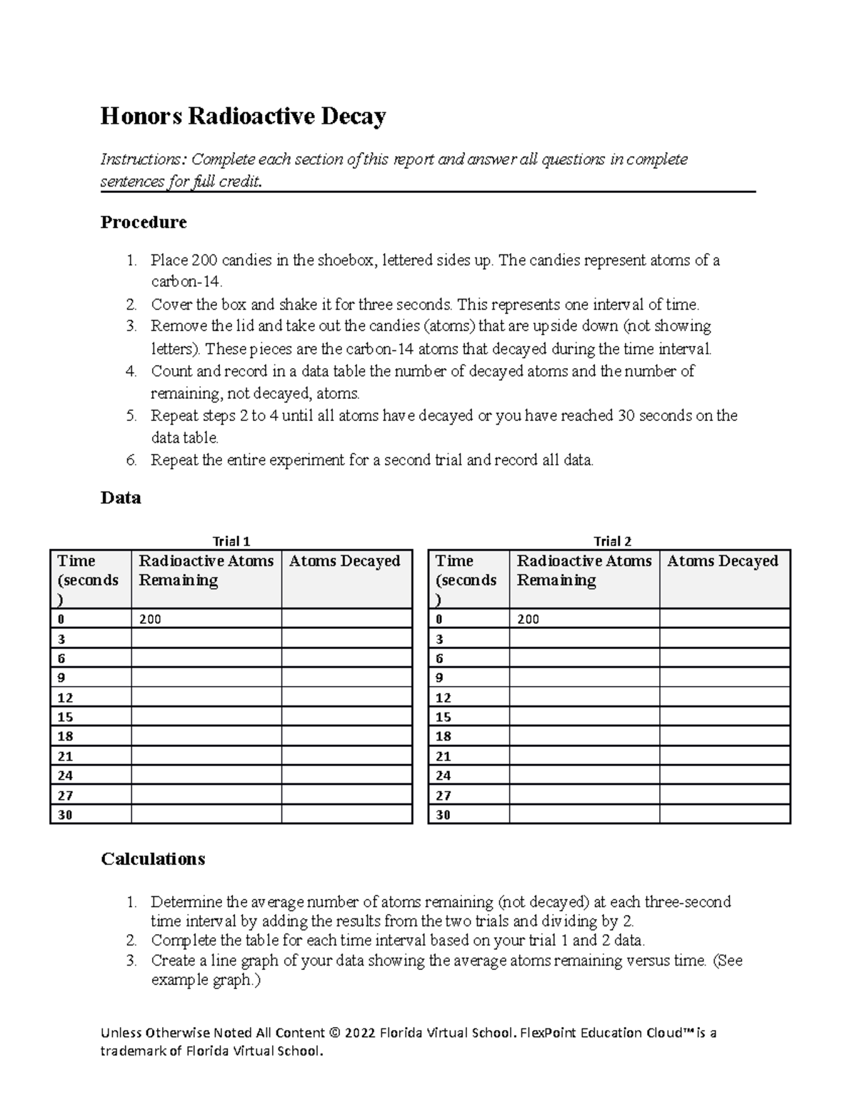 Honors radioactive decay worksheet Honors Radioactive Decay