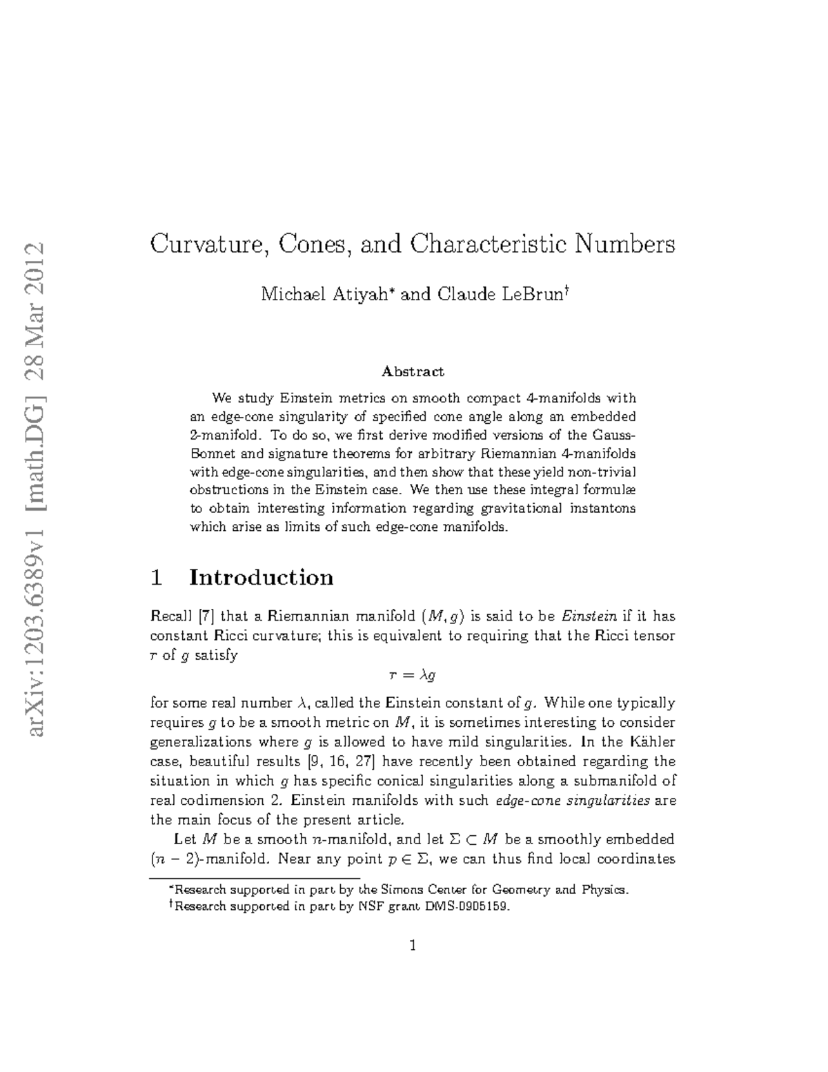 1203 - Estudo e hobby. - arXiv:1203 28 Mar 2012 Curvature, Cones, and ...