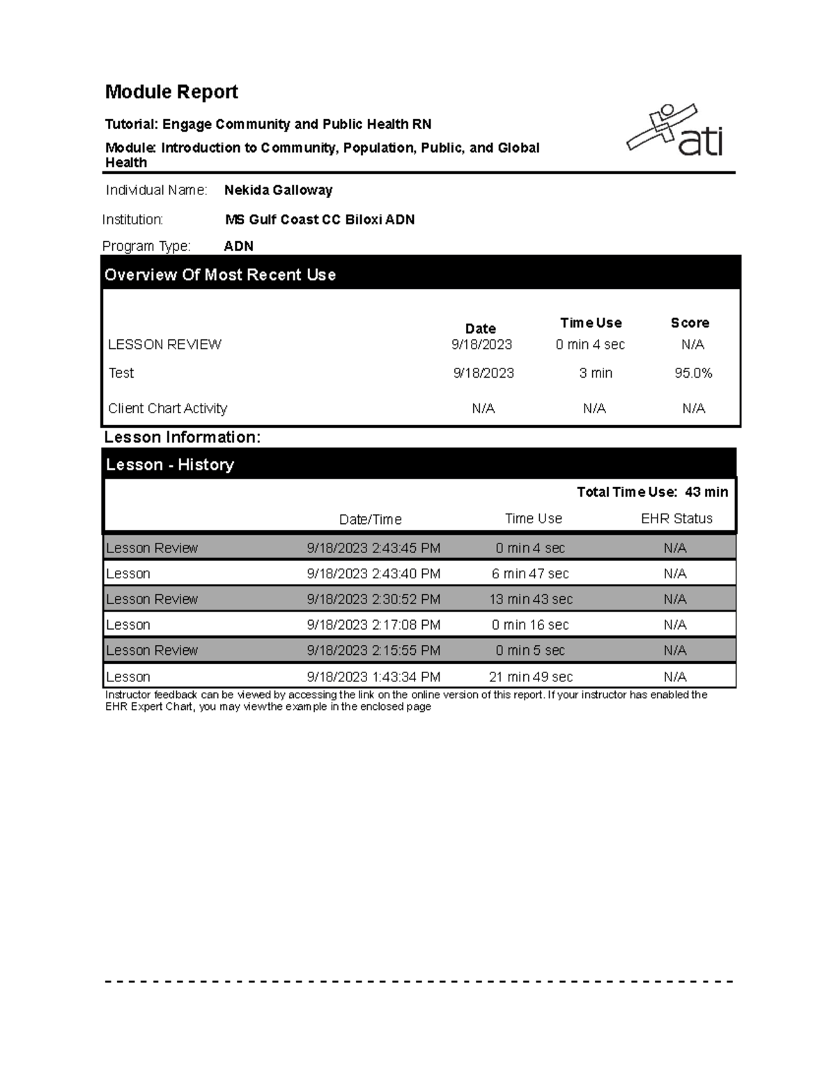 Classactivity 9182023 atilevel 41 - Module Report Institution: MS Gulf ...