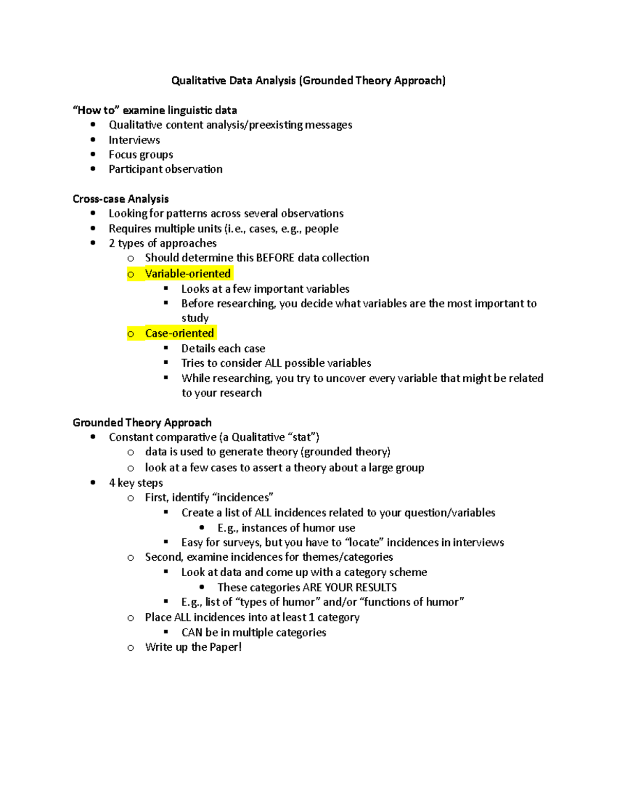Qualitative Data Analysis (Exam 3 Material) - Qualitative Data Analysis ...