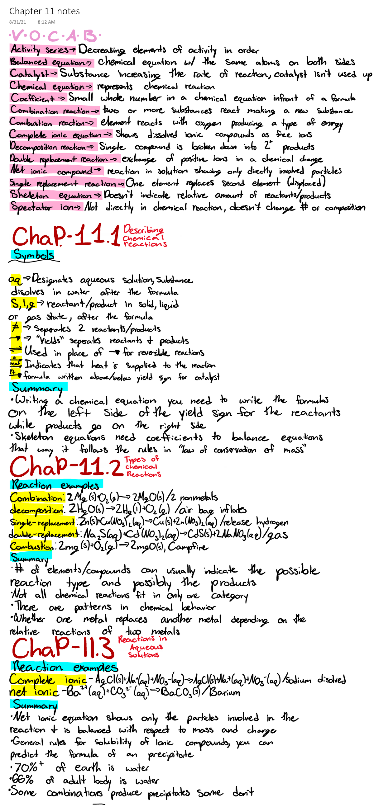 Chapter 11 Notes - Chapter 11 Notes 8:12 AM Activity Decreasing ...