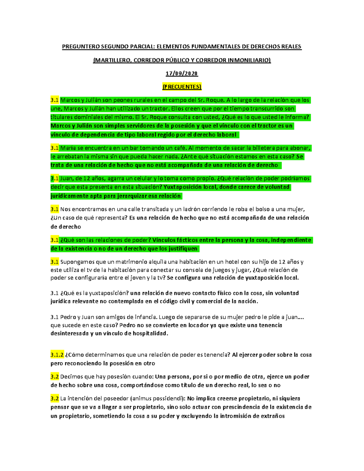 Preguntero Segundo Parcial Elementos Fundamentales DE Derechos Reales ...