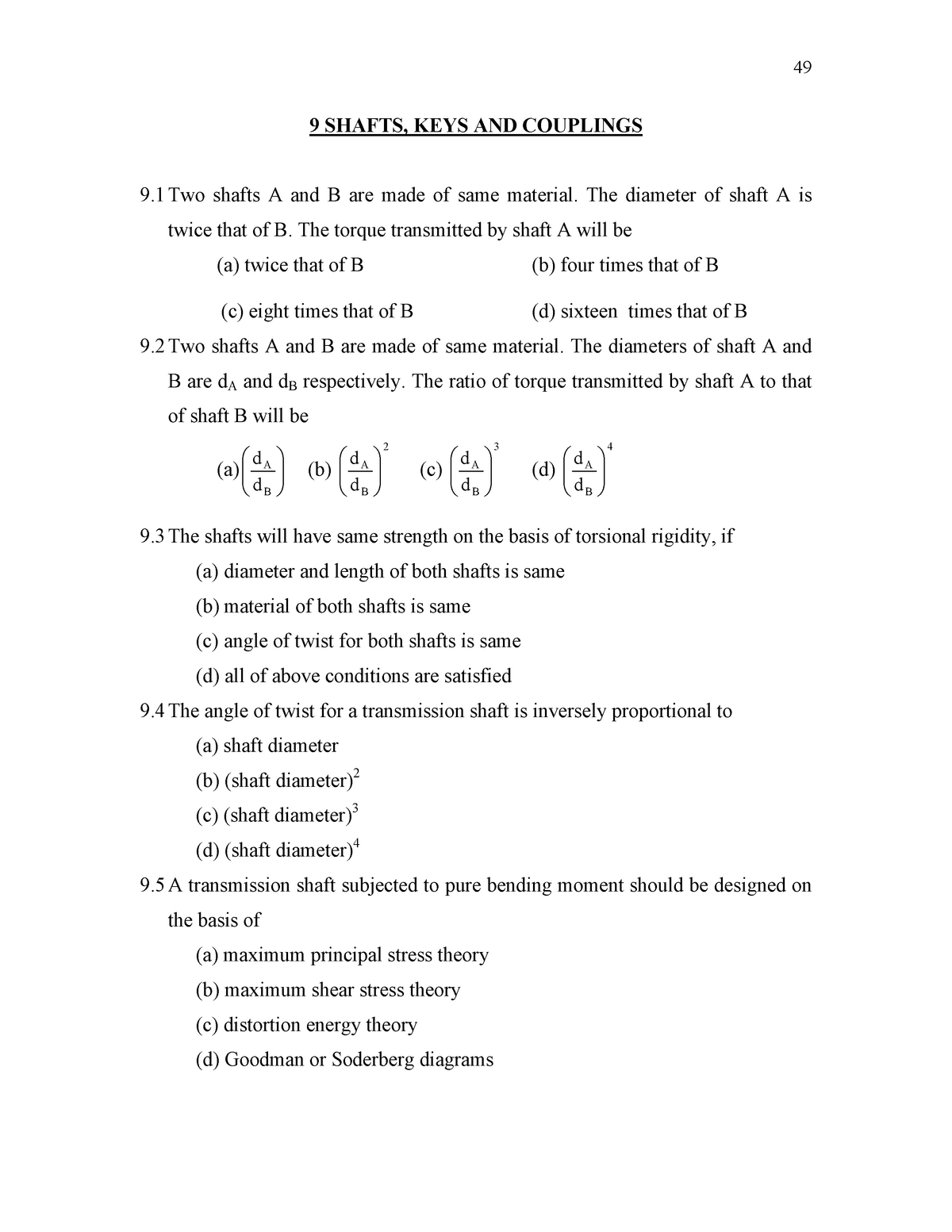 UNIT 2 Design of Shafts, Keys and Couplings 9 SHAFTS, KEYS AND