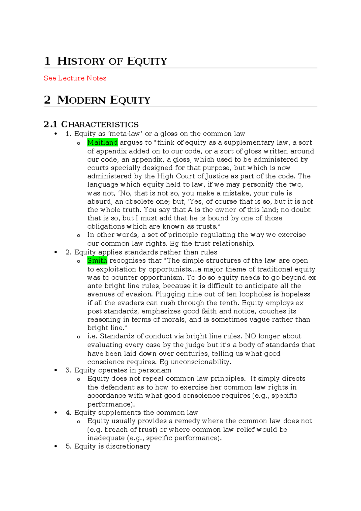 Supervision 1 Notes - 1 HISTORY OF EQUITY See Lecture Notes 2 MODERN ...