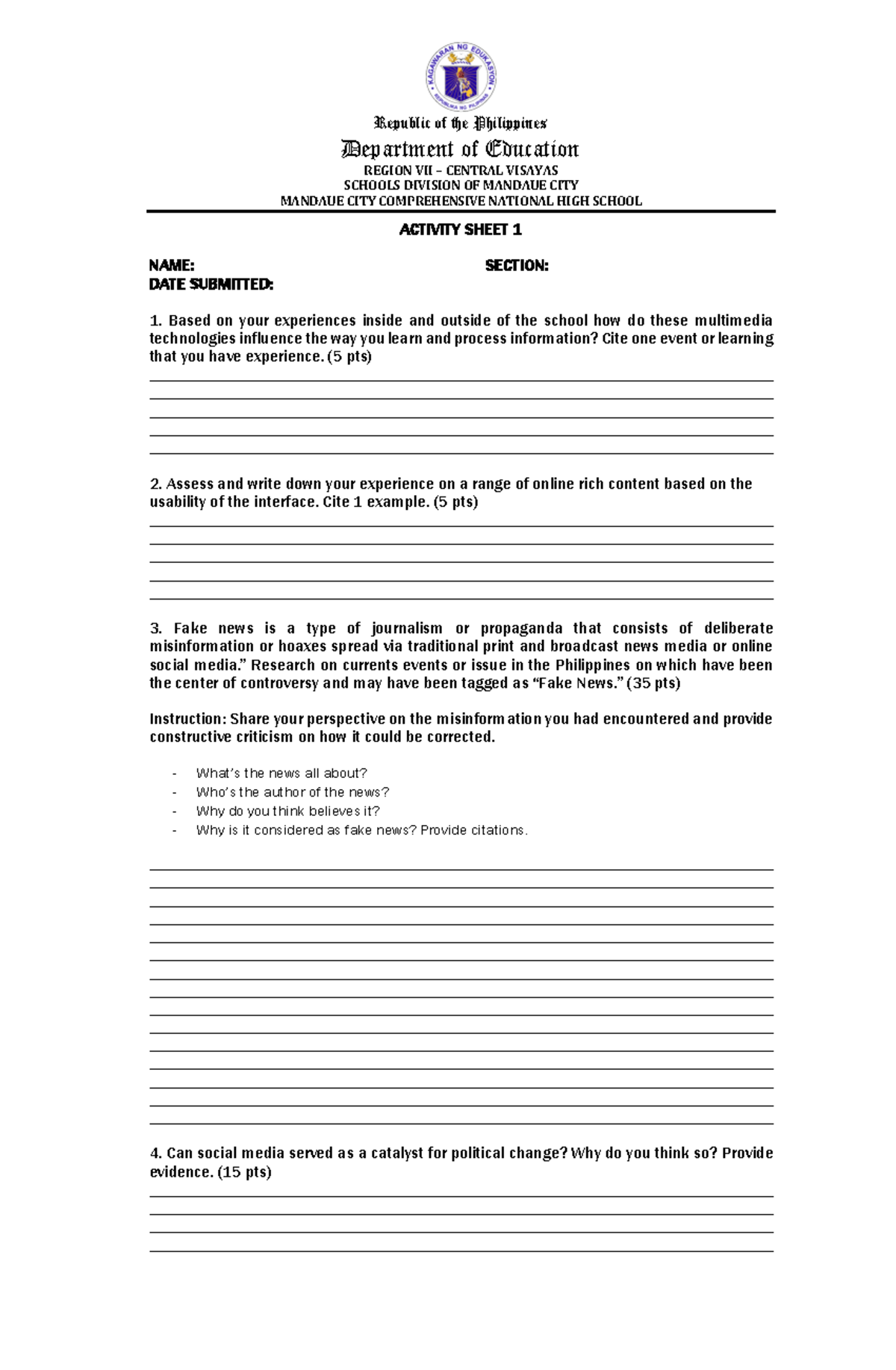 Etech Activity Sheet 1 - VFVFSFDCAC - Republic of the Philippines ...