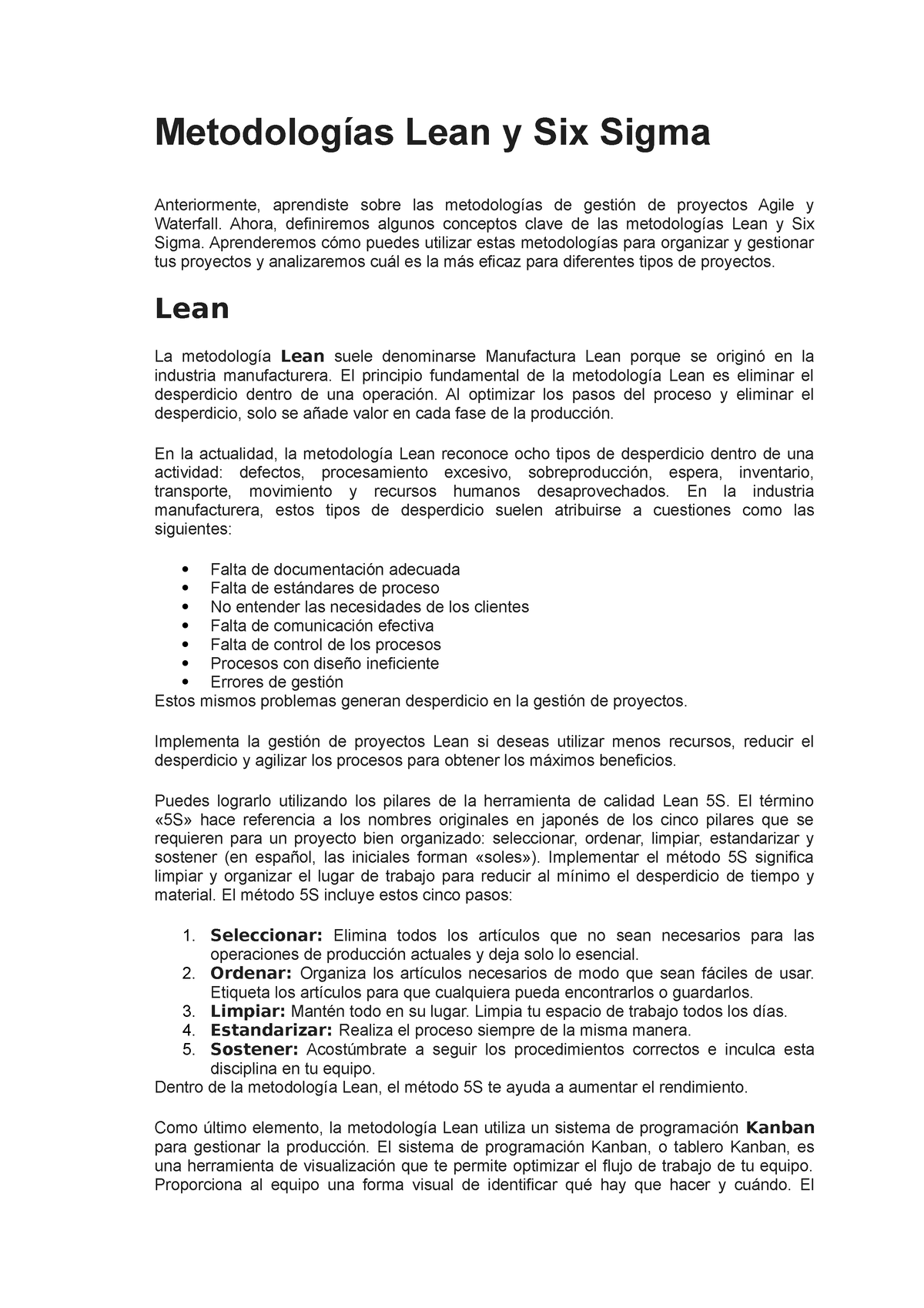 Metodologías Lean Y Six Sigma Metodologías Lean Y Six Sigma