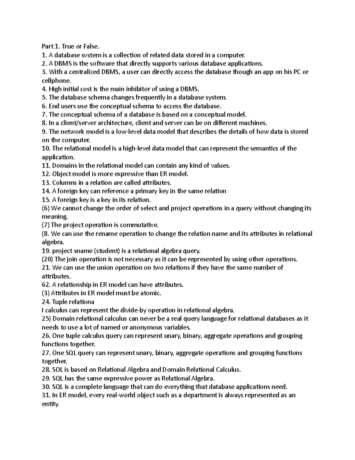 final-practice-materials-part-1-true-or-false-a-database-svstem-is