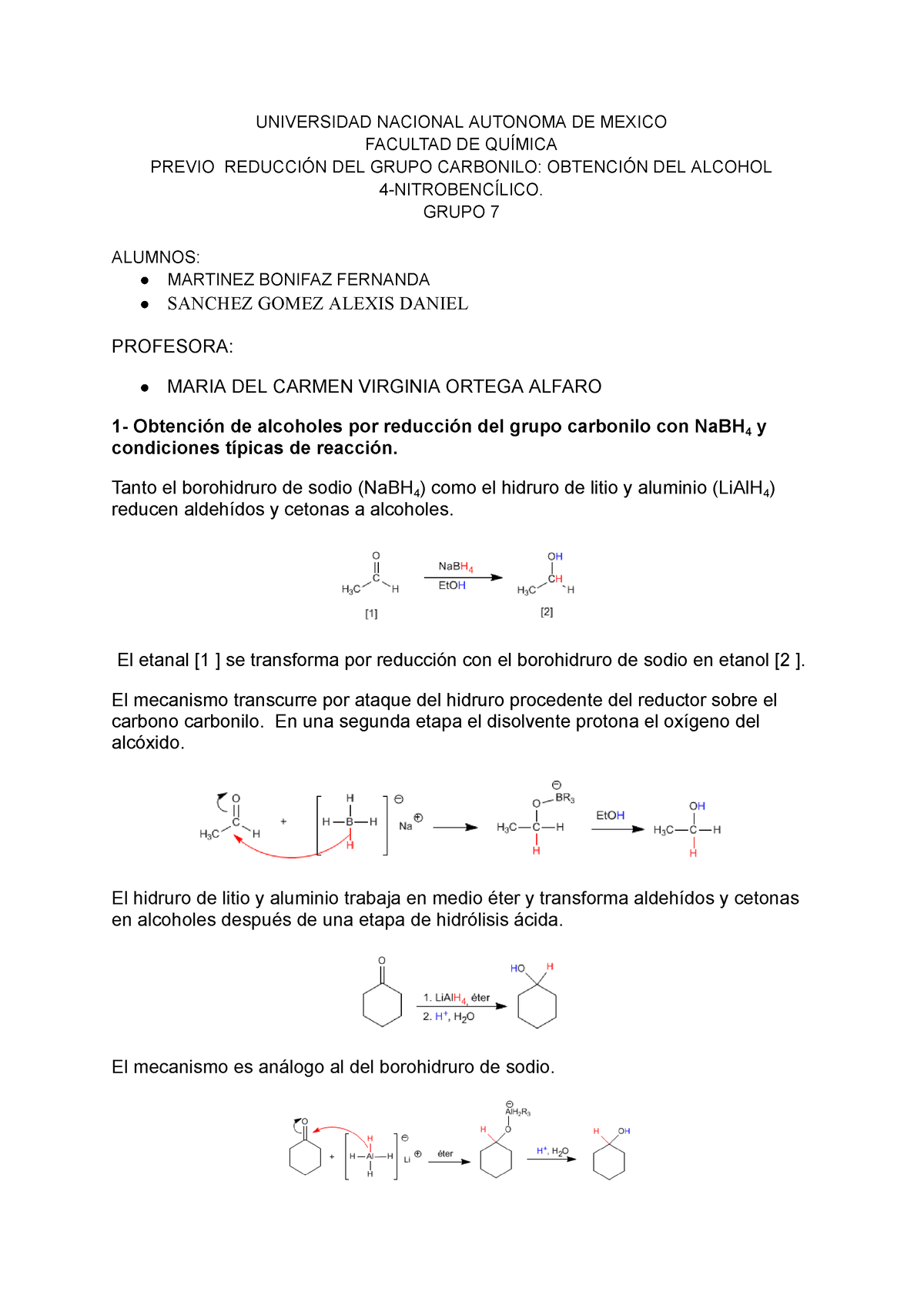 Previo Reducción Del Grupo Carbonilo Obtención Del Alcohol 4 ...