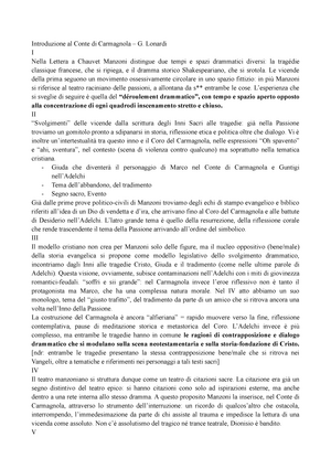 Temi critici manzoniani, vocabolario, riassunti Adelchi e Carmagnola