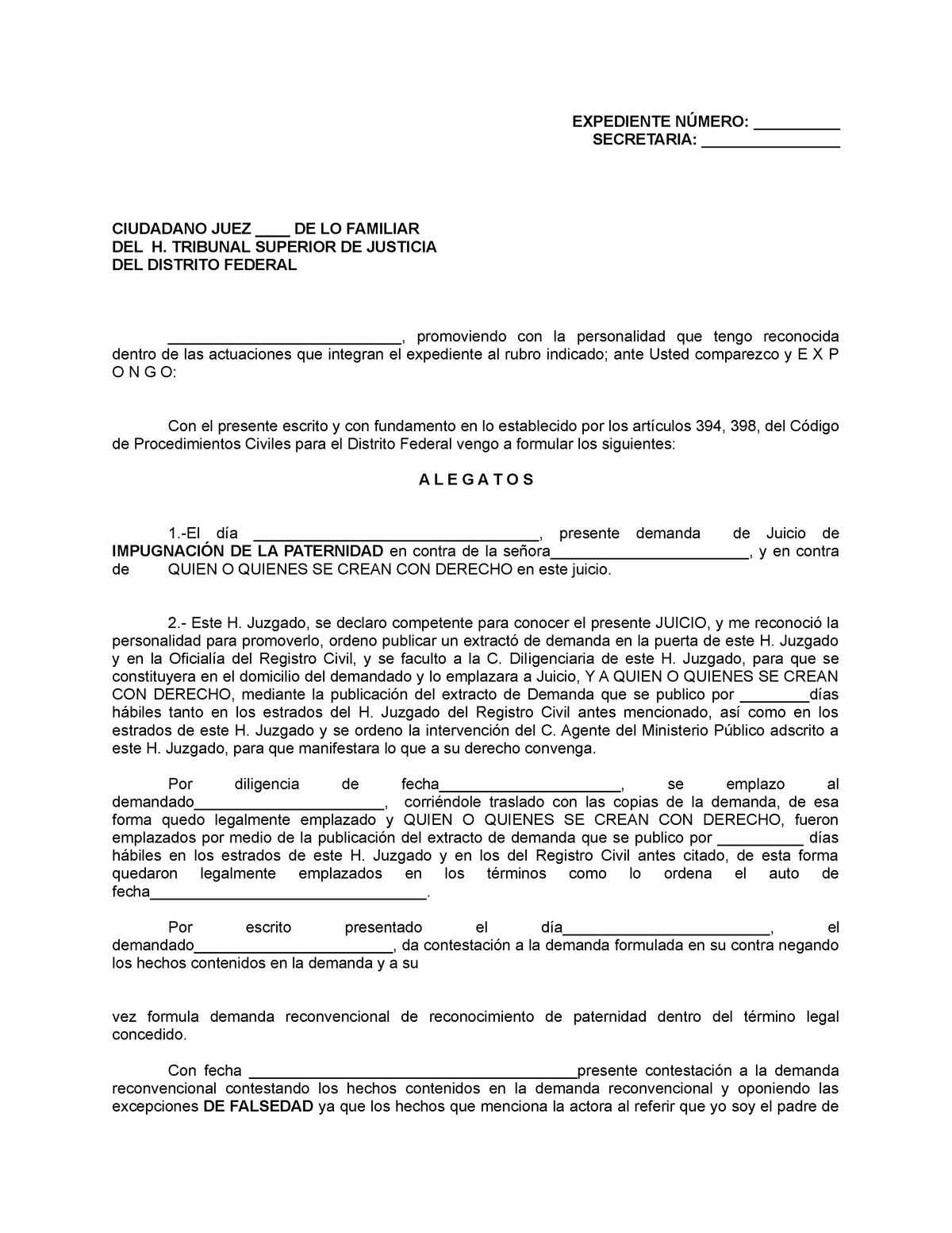 Alegatos De La Parte Actora Juicio De Impugnaci¢n De La Paternidad ...
