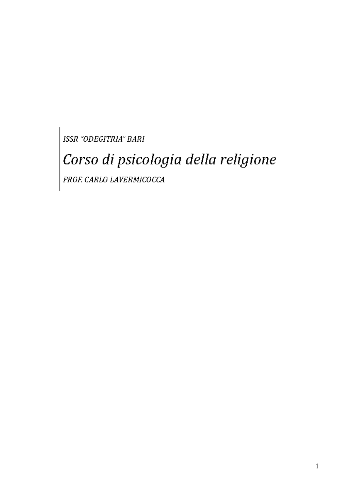 Psicologia della religione ISSR “ODEGITRIA” BARI Corso di psicologia