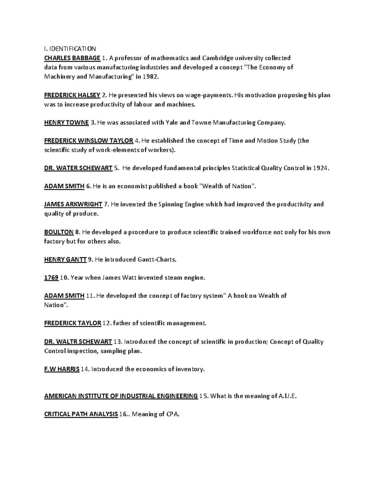 Introduction of Industrial Engineering Quiz 2 Reviewer Intro to