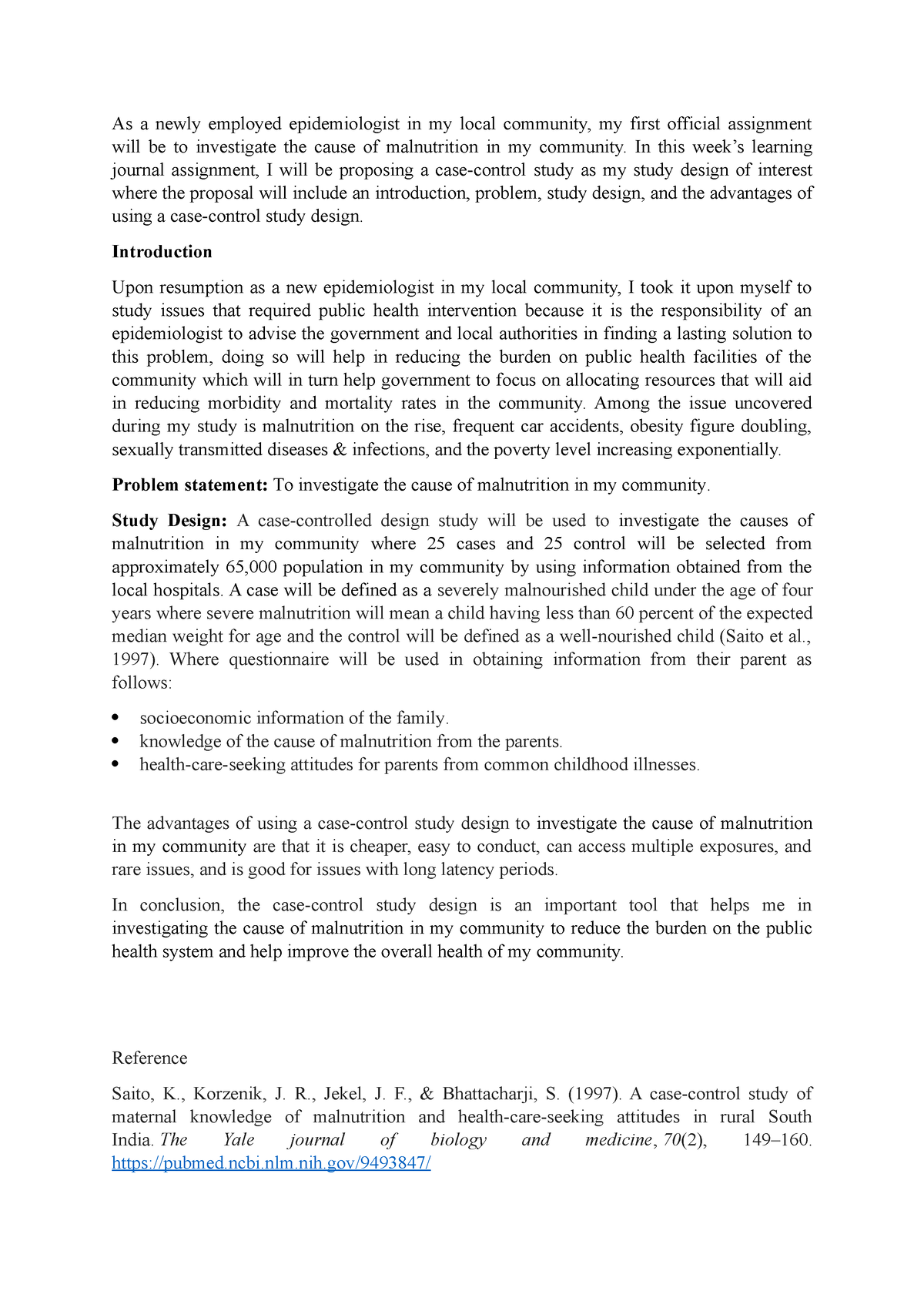 HS 3311 week 4 journal - Epidemiology - As a newly employed ...