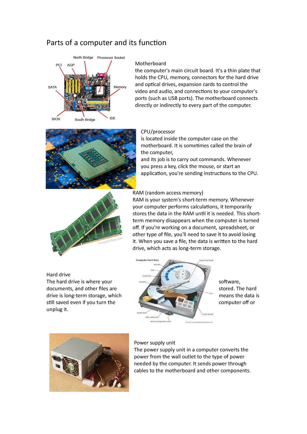 Parts Of A Computer And Its Function Parts Of A Computer And Its 