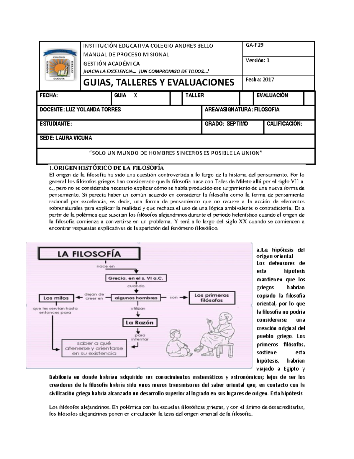 Origen Historico DE LA Filosofia - INSTITUCI”N EDUCATIVA COLEGIO ANDRES ...