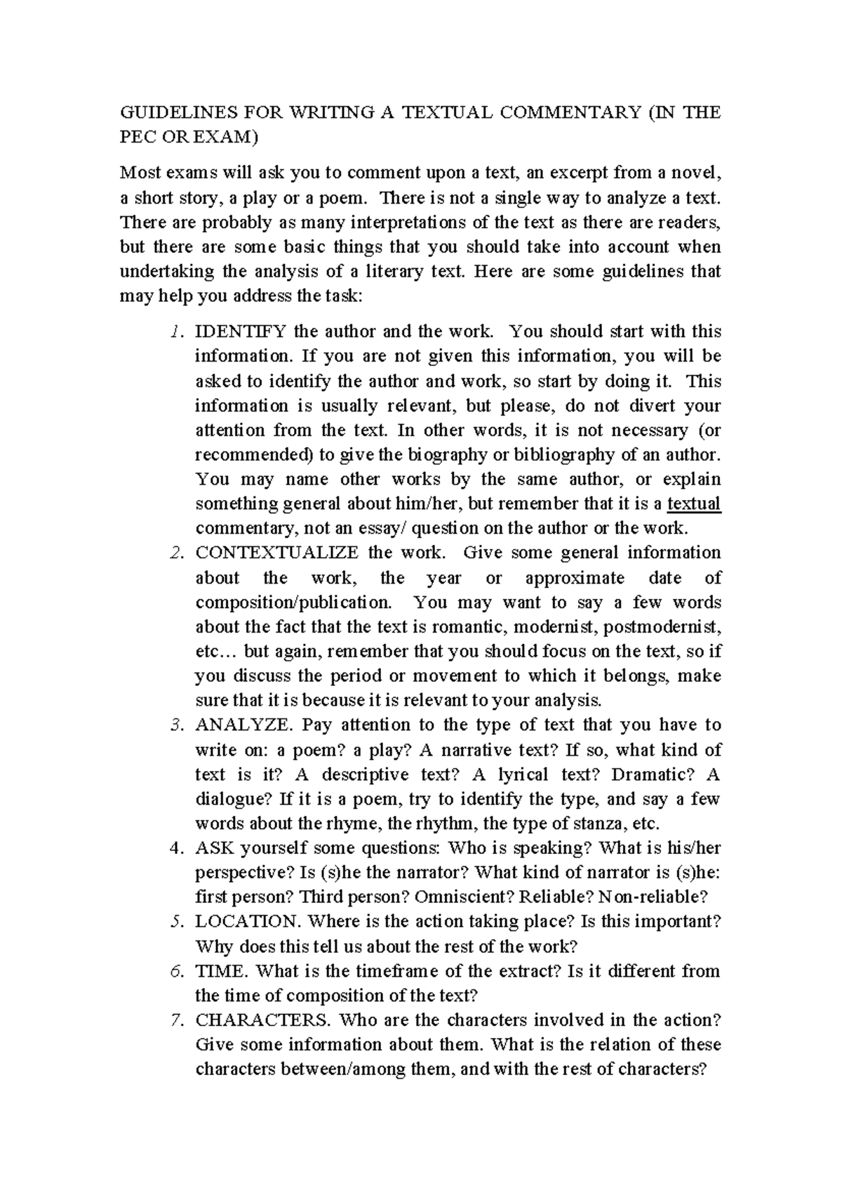 Guidelines Commentary PEC AND EXAM - GUIDELINES FOR WRITING A TEXTUAL ...