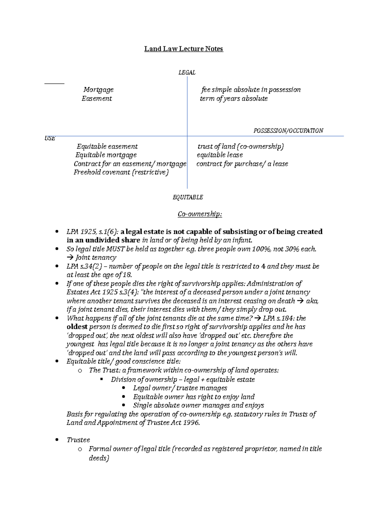 Land law co ownership lecture notes - Land Law Lecture Notes LEGAL ...