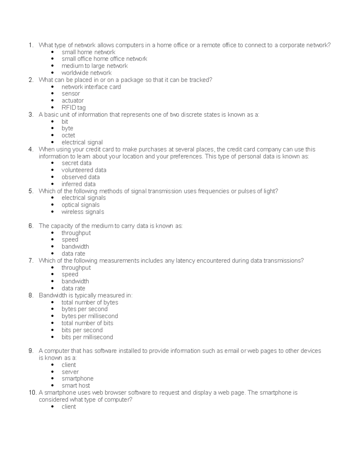 Module 1 Questions - What type of network allows computers in a home ...