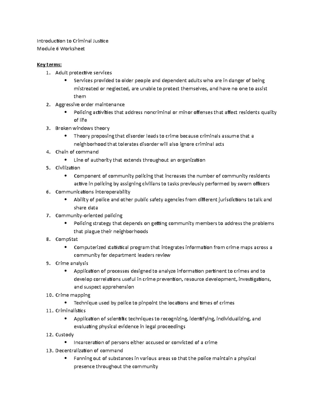 Chapter 6 Worksheet - Introduction To Criminal Justice Module 6 ...