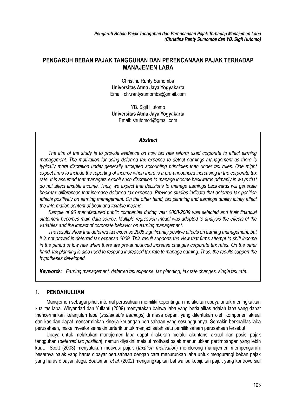 Sumombs Hutomo 2012 - Jurnal - Pengaruh Beban Pajak Tangguhan Dan ...