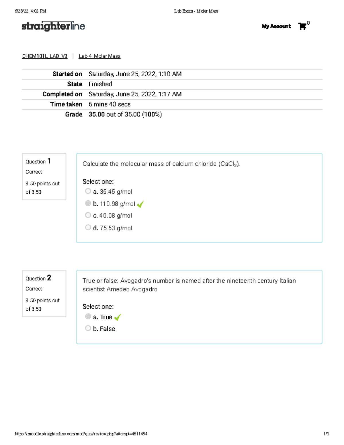 Lab 4 Exam - Molar Mass - Exam notes - CHEM101L_LAB_V3 | Lab 4: Molar ...