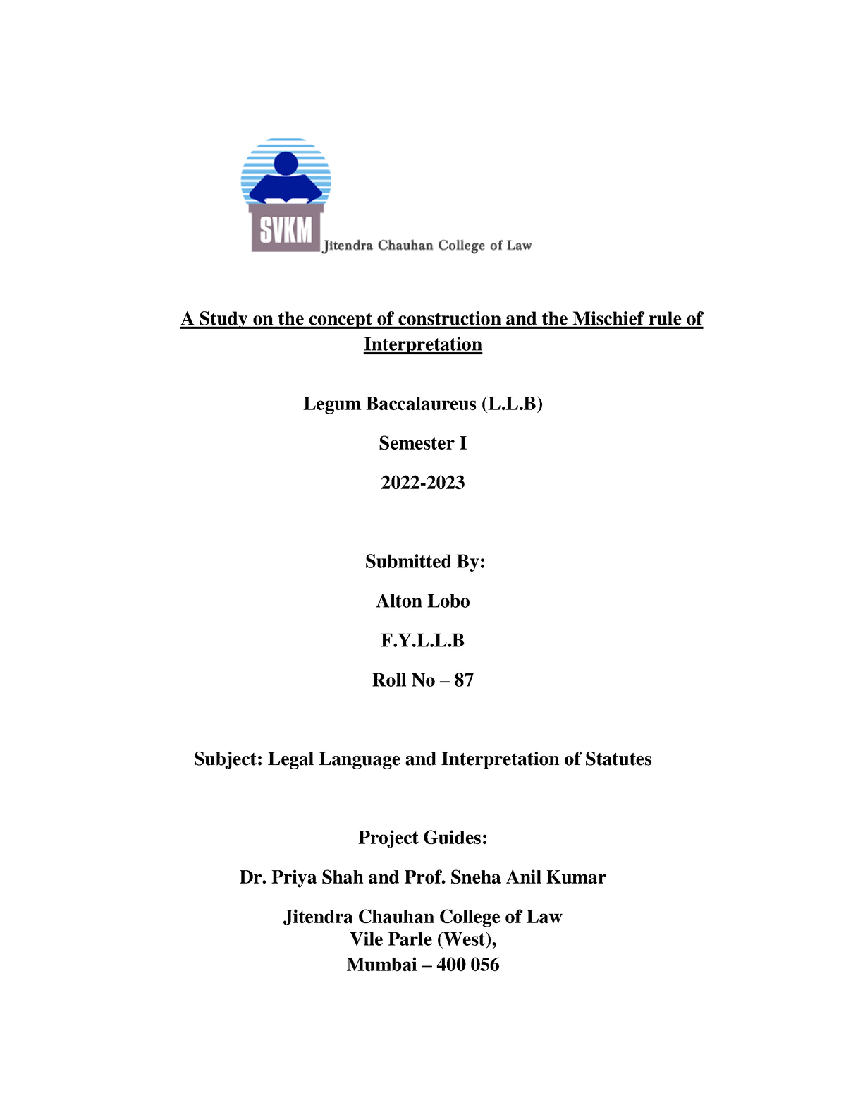 research paper on mischief rule of interpretation