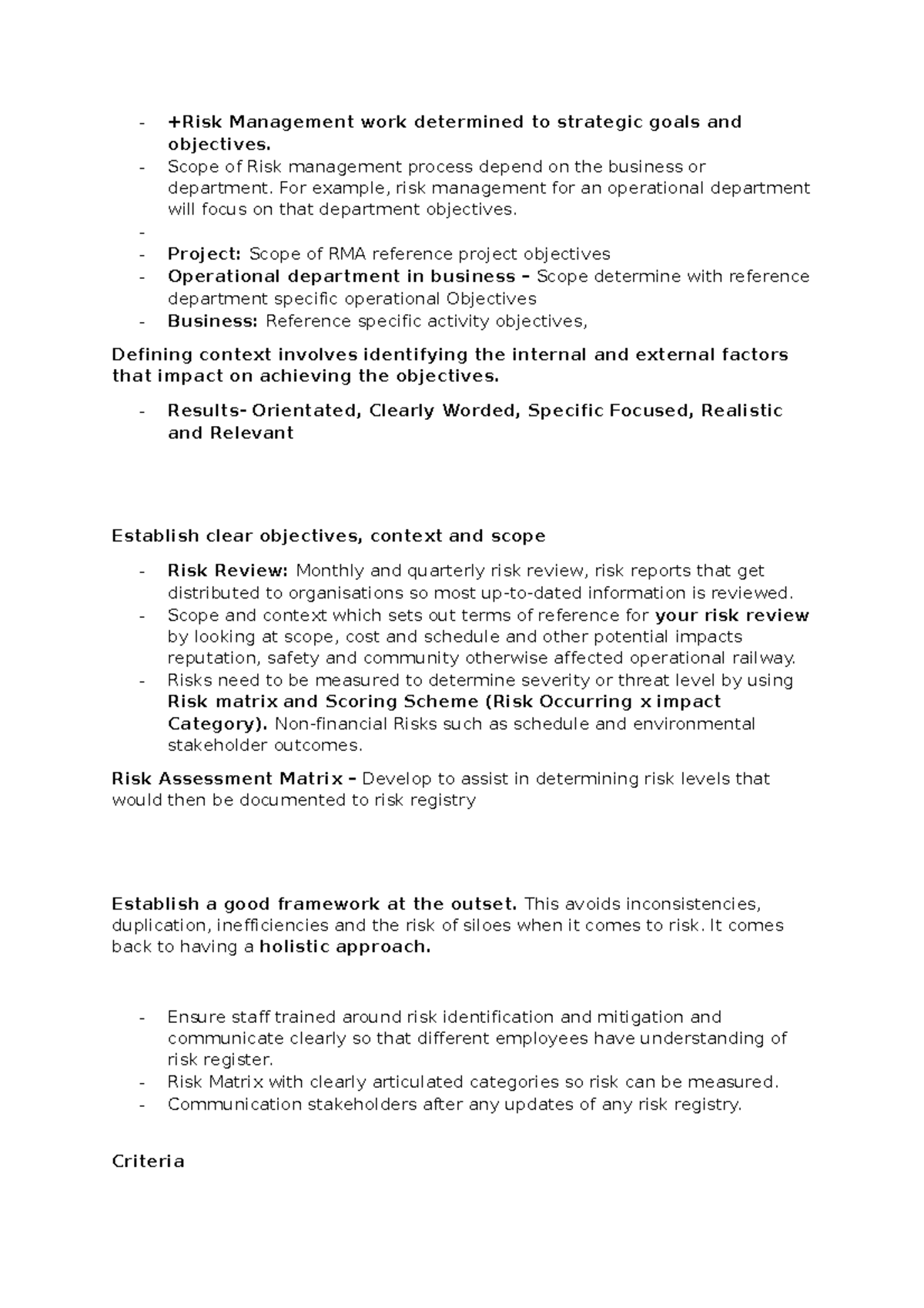 Risk Management work determined to strategic goals and objectives ...