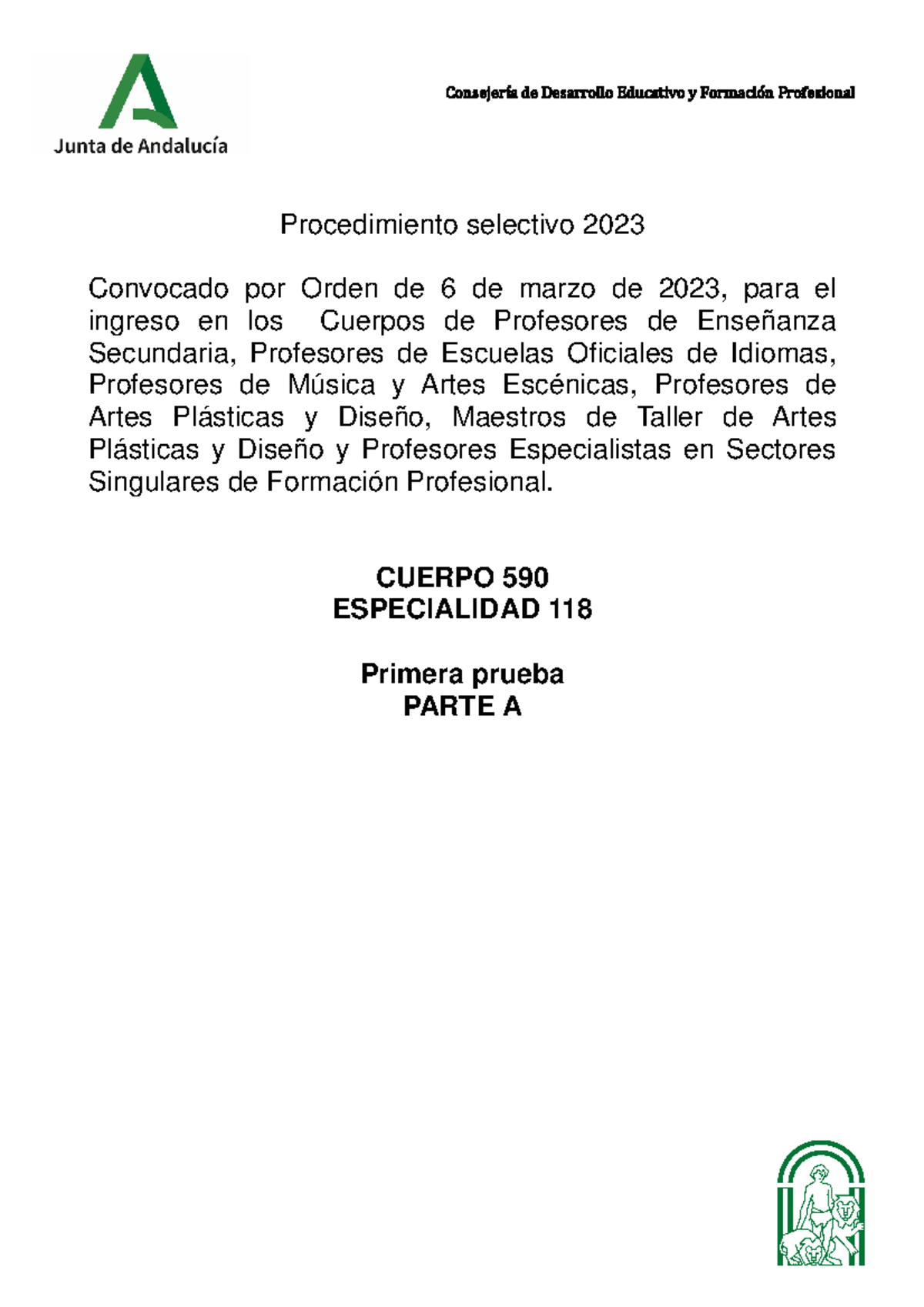 590118 Procesos Sanitarios P.E.S Procedimiento selectivo 2023