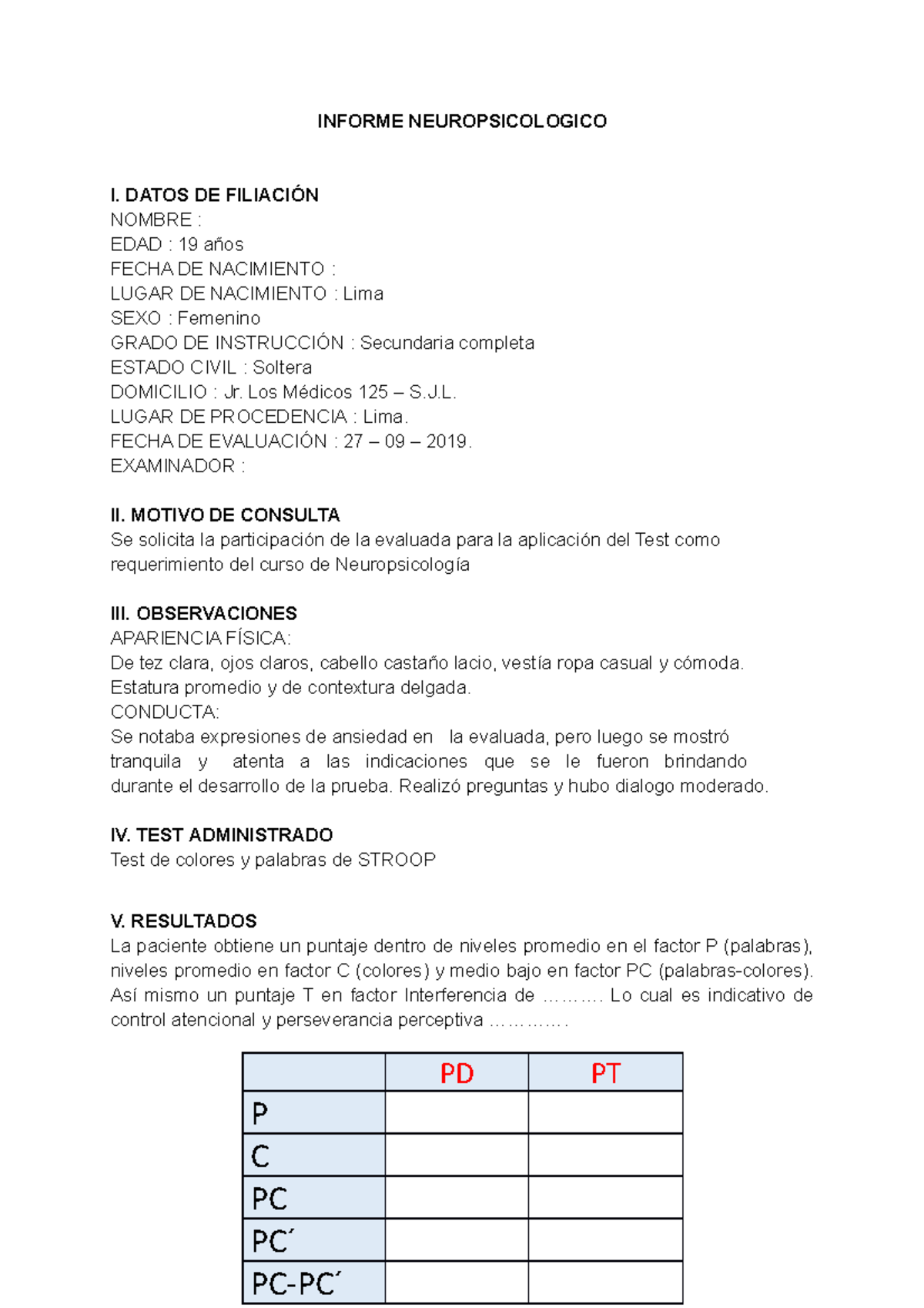 Modelo Test Stroop Test De Muestra Para Su Resolución Que Ayuda A La Identificación De La 8954