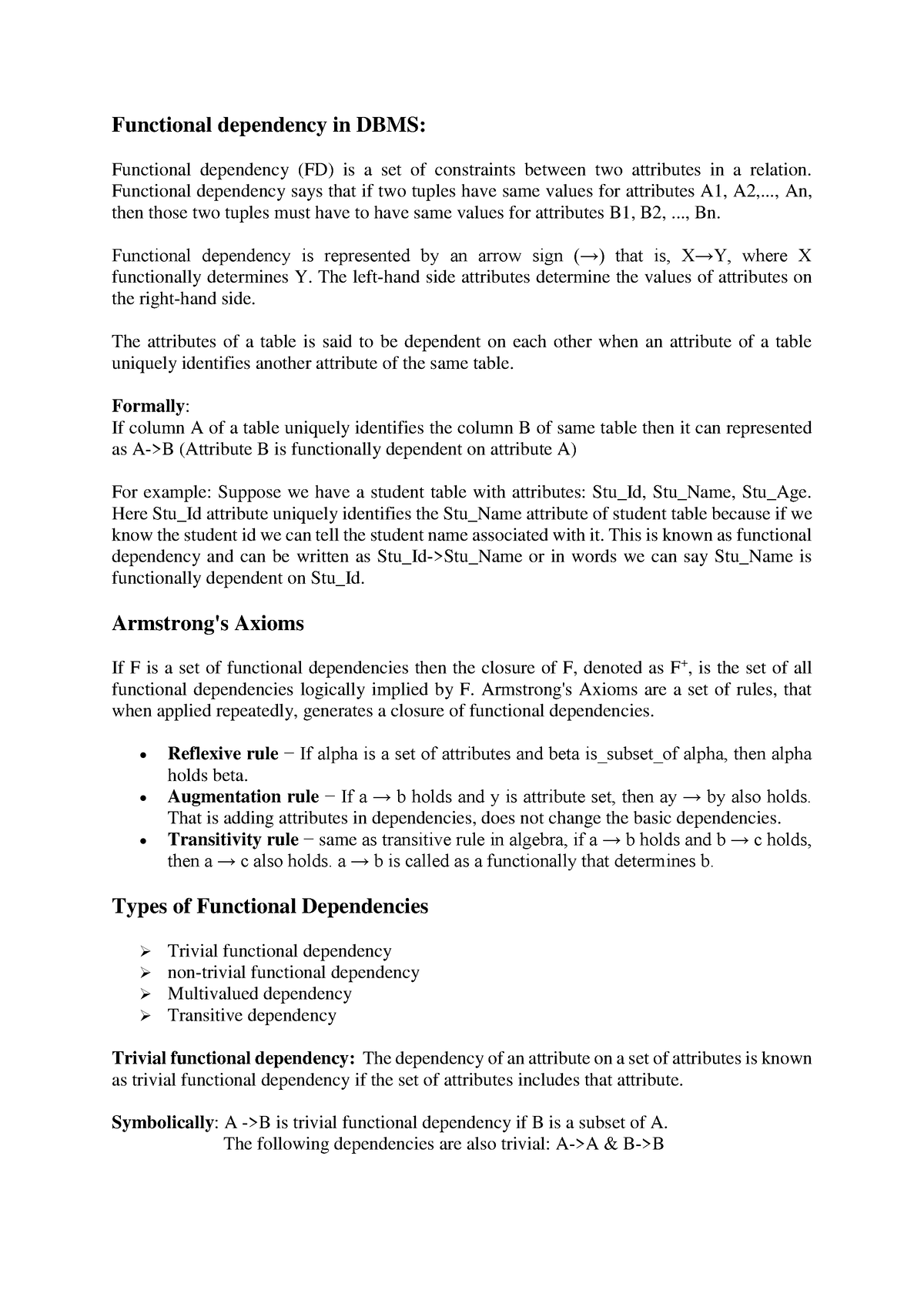 DBMS UNIT-III( Normalization) - Functional Dependency In DBMS ...