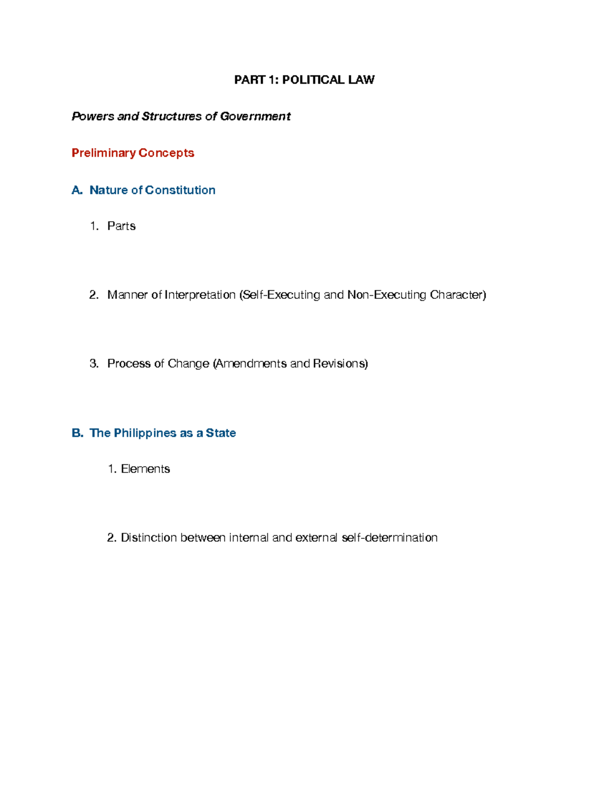 Civil Law Notes - PART 1: POLITICAL LAW Powers and Structures of ...