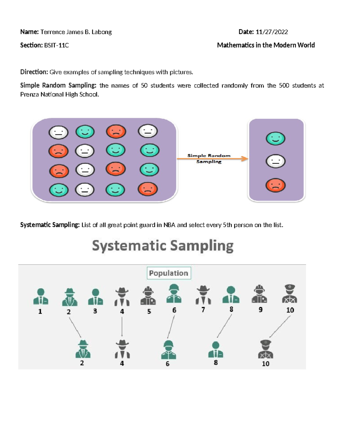Sampling Techniques(MMW) - Name: Terrence James B. Labong Date: 11/27 ...